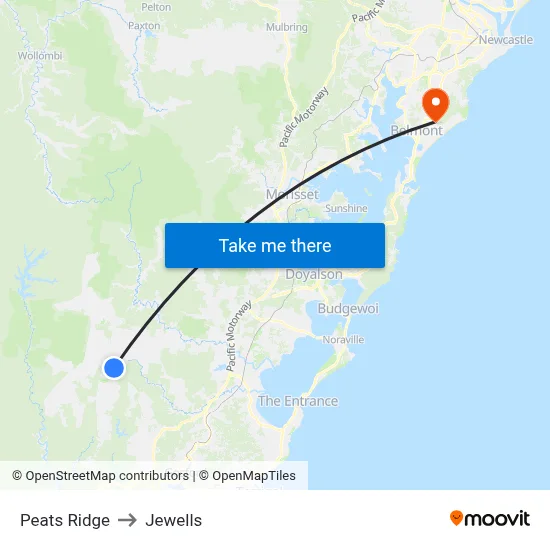 Peats Ridge to Jewells map