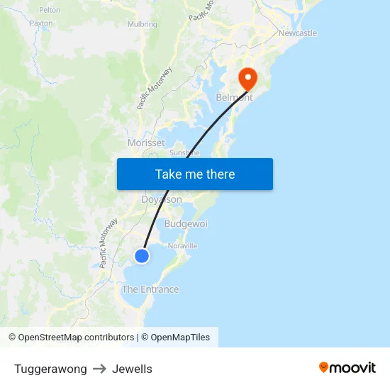 Tuggerawong to Jewells map