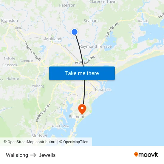 Wallalong to Jewells map