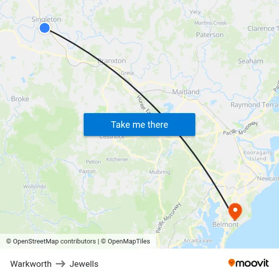 Warkworth to Jewells map