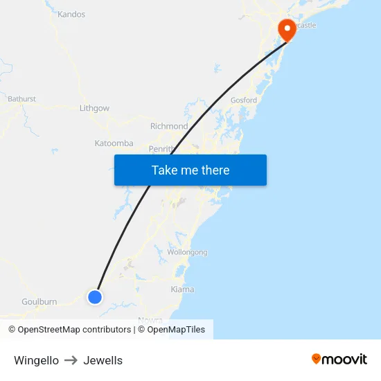 Wingello to Jewells map