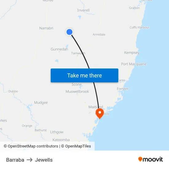 Barraba to Jewells map