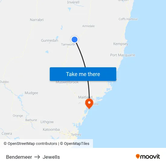 Bendemeer to Jewells map