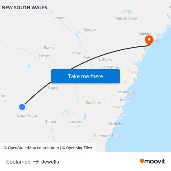 Coolamon to Jewells map