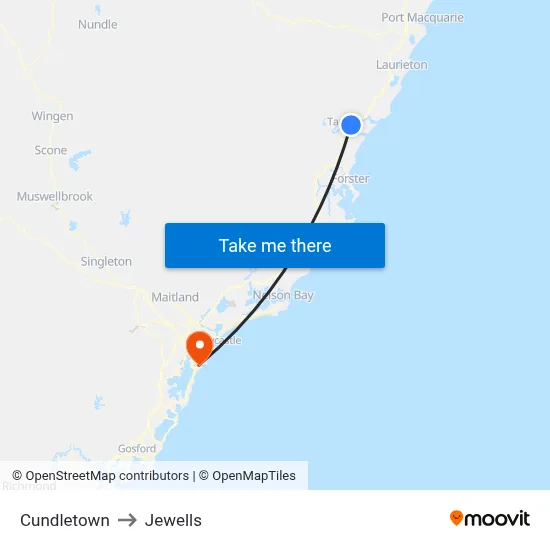 Cundletown to Jewells map