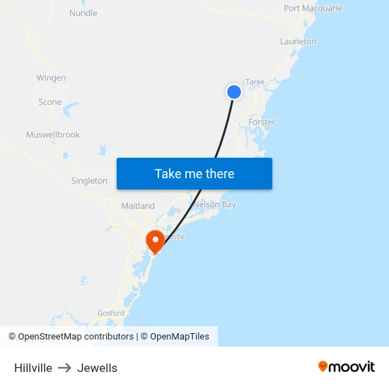 Hillville to Jewells map