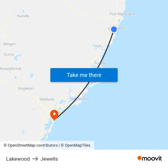 Lakewood to Jewells map
