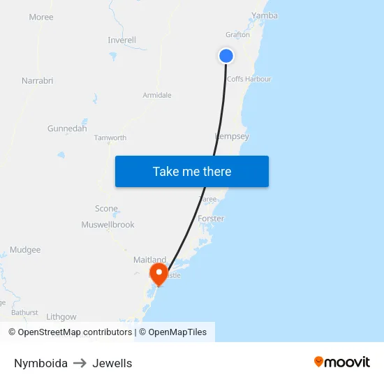Nymboida to Jewells map