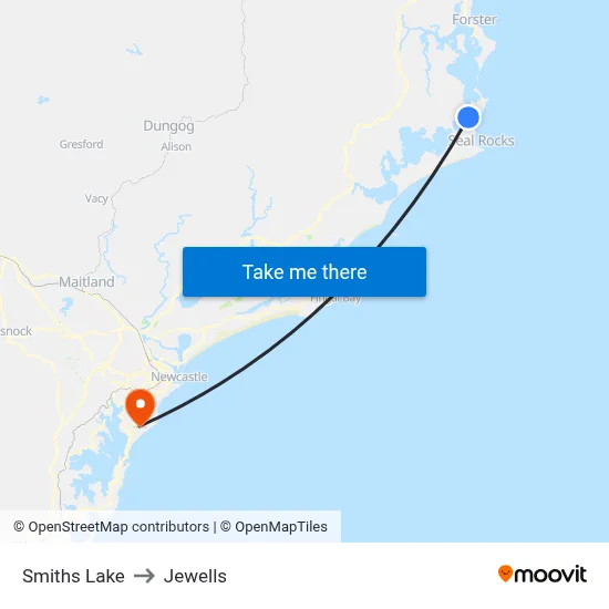 Smiths Lake to Jewells map