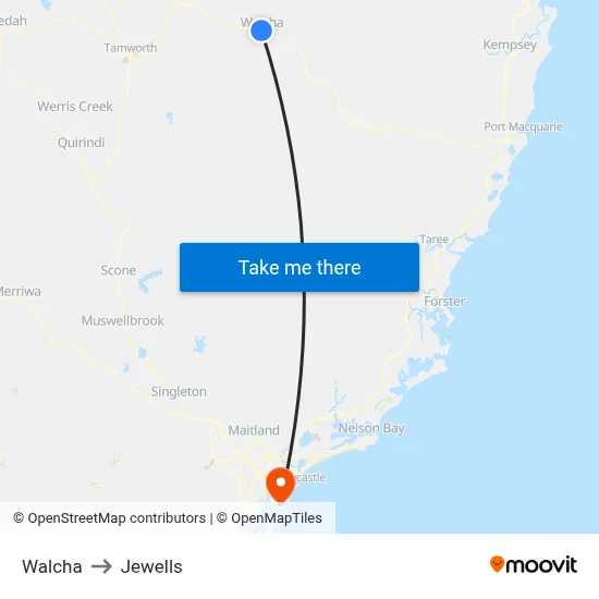 Walcha to Jewells map