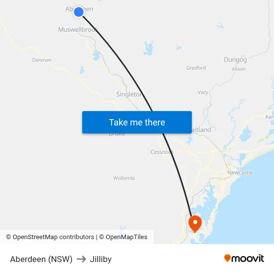 Aberdeen (NSW) to Jilliby map
