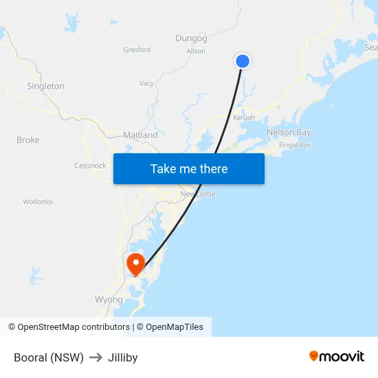 Booral (NSW) to Jilliby map