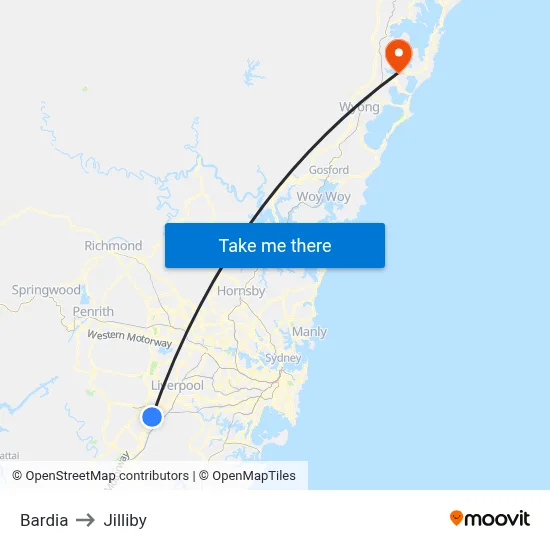 Bardia to Jilliby map