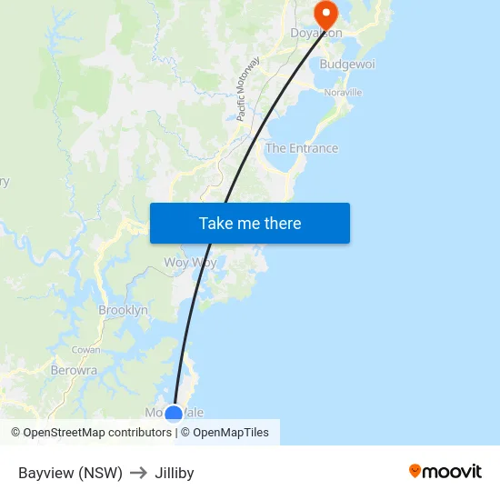 Bayview (NSW) to Jilliby map