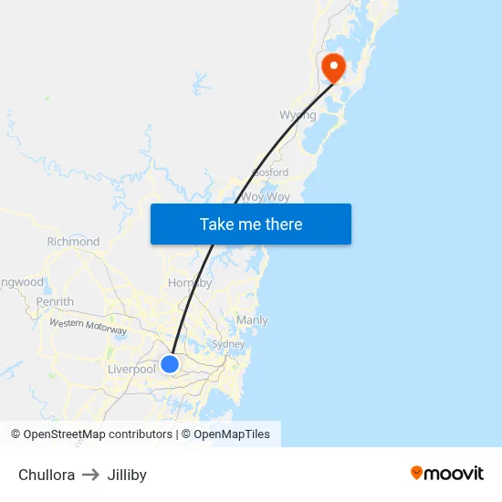 Chullora to Jilliby map