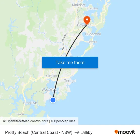 Pretty Beach (Central Coast - NSW) to Jilliby map