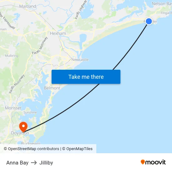 Anna Bay to Jilliby map
