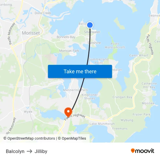 Balcolyn to Jilliby map