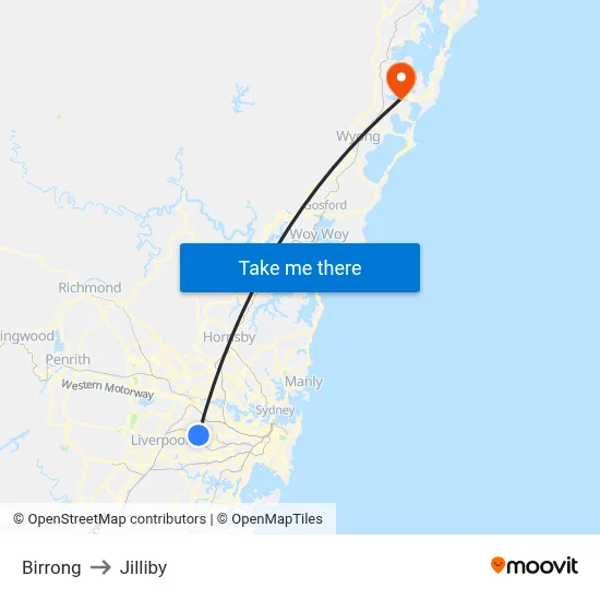 Birrong to Jilliby map