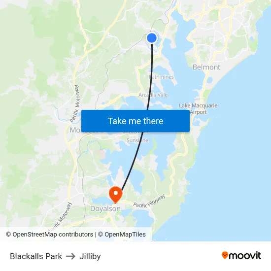 Blackalls Park to Jilliby map