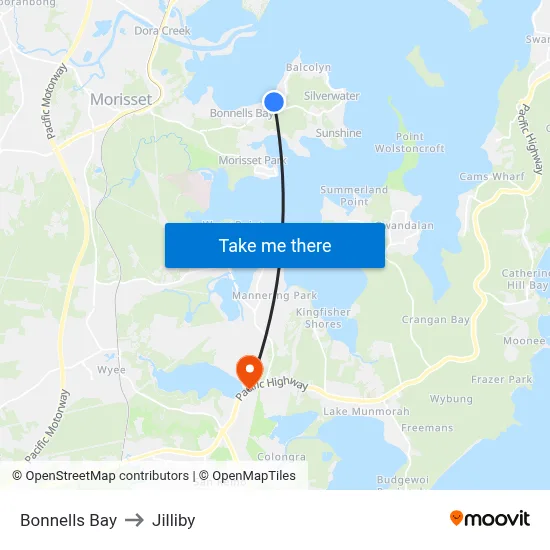 Bonnells Bay to Jilliby map