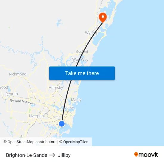 Brighton-Le-Sands to Jilliby map