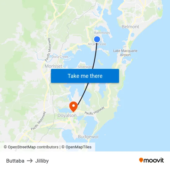 Buttaba to Jilliby map