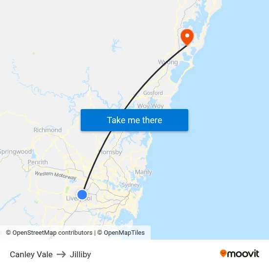 Canley Vale to Jilliby map