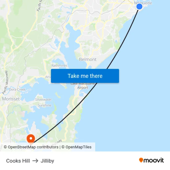 Cooks Hill to Jilliby map