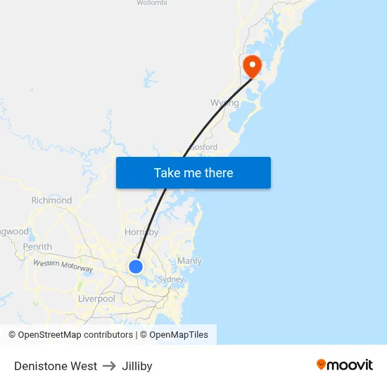 Denistone West to Jilliby map