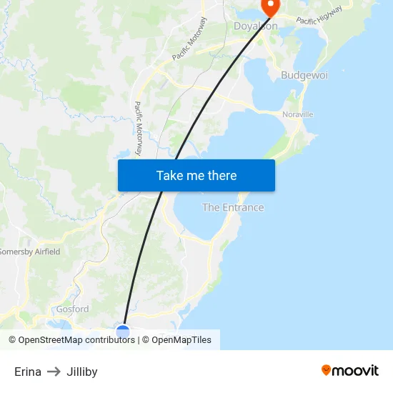 Erina to Jilliby map