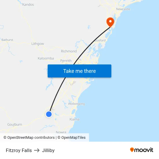 Fitzroy Falls to Jilliby map