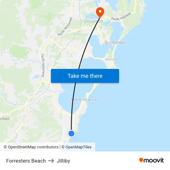 Forresters Beach to Jilliby map