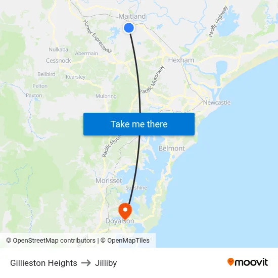 Gillieston Heights to Jilliby map