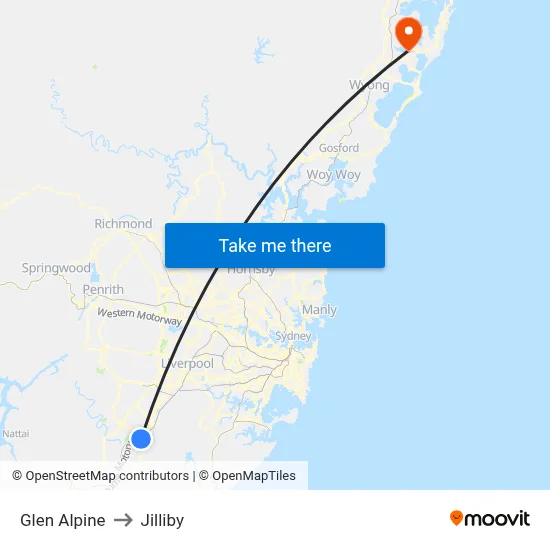 Glen Alpine to Jilliby map