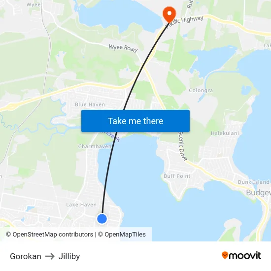 Gorokan to Jilliby map