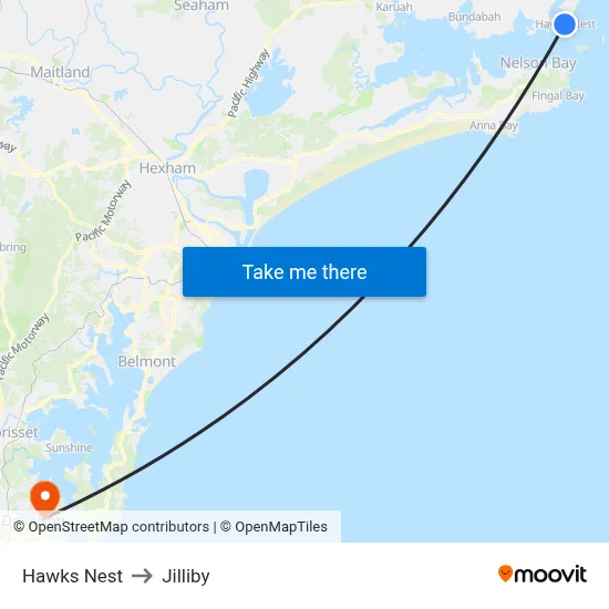 Hawks Nest to Jilliby map