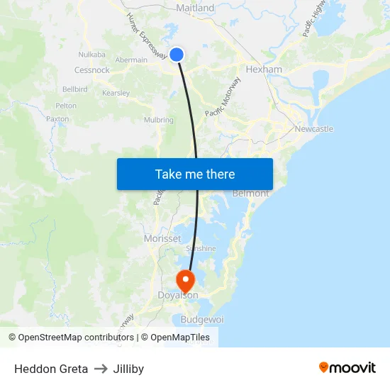Heddon Greta to Jilliby map