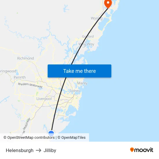 Helensburgh to Jilliby map