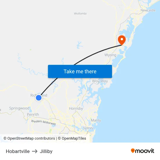 Hobartville to Jilliby map