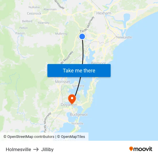 Holmesville to Jilliby map
