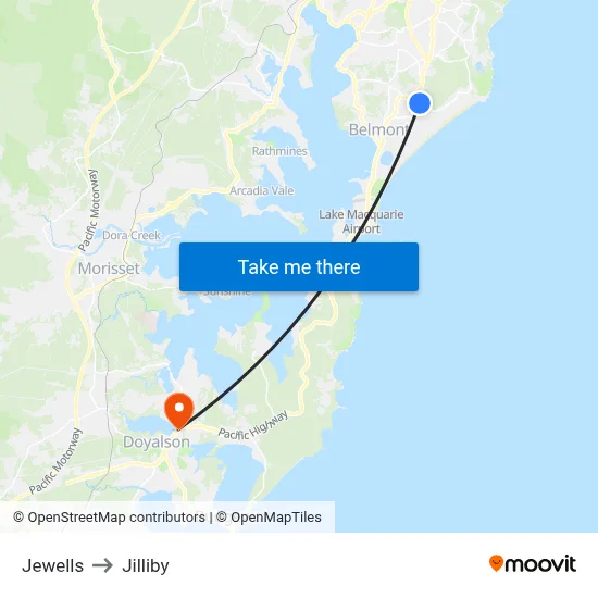 Jewells to Jilliby map