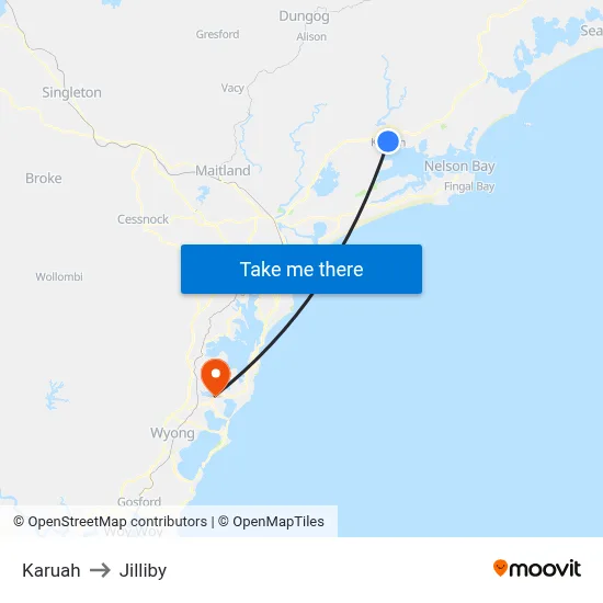Karuah to Jilliby map