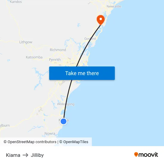 Kiama to Jilliby map