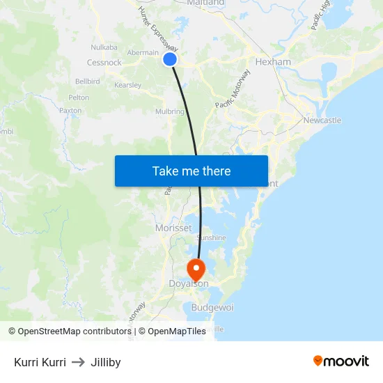 Kurri Kurri to Jilliby map