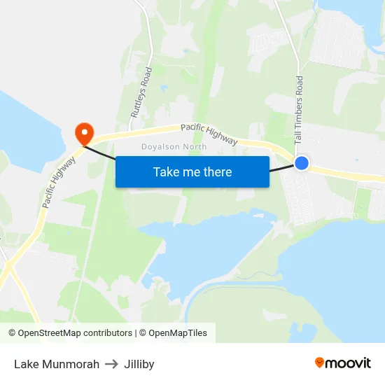 Lake Munmorah to Jilliby map