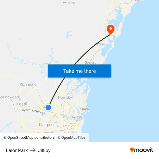 Lalor Park to Jilliby map