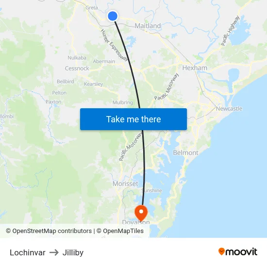 Lochinvar to Jilliby map