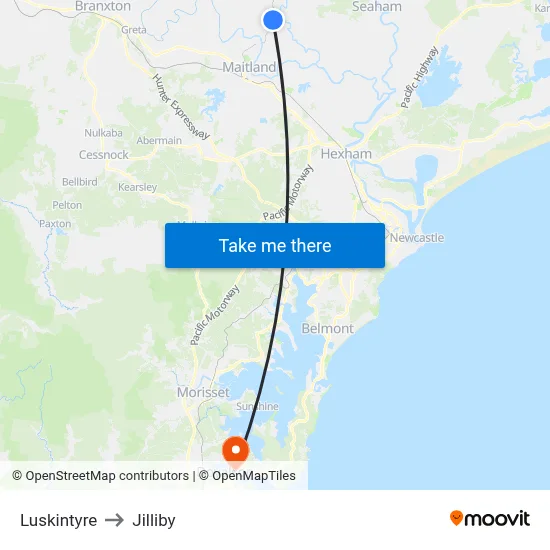 Luskintyre to Jilliby map