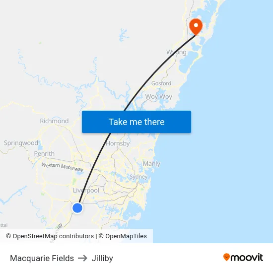 Macquarie Fields to Jilliby map